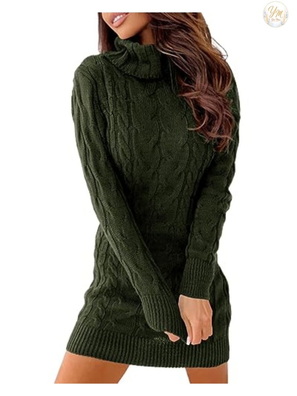 Cable Knit Turtleneck Long Sleeve Bodycon Sweater Dress